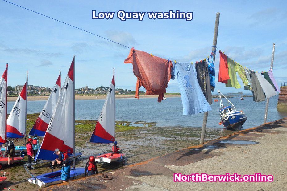 North Berwick Low Quay with yachts/dinghies and washing on line